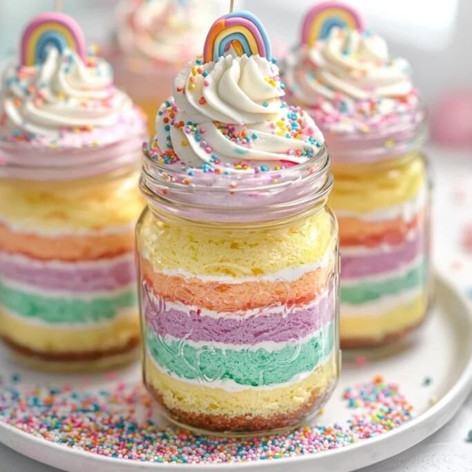 Rainbow jar cake with colorful layers
